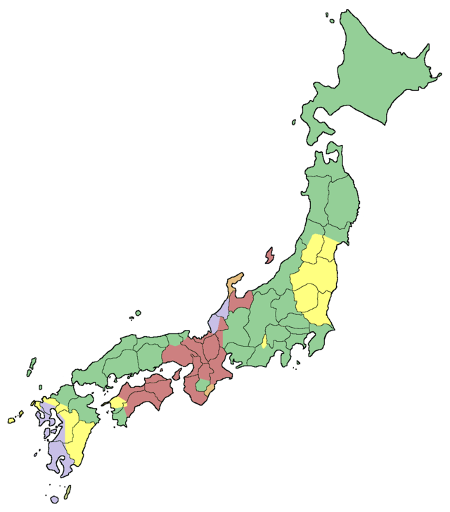 карта распространения диалектов японского языка